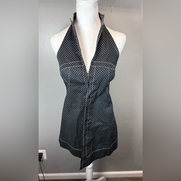 Byron Lars Beauty Mark Chic Black Halter Dress White Polka Dots Size 4 - Picture 1 of 3